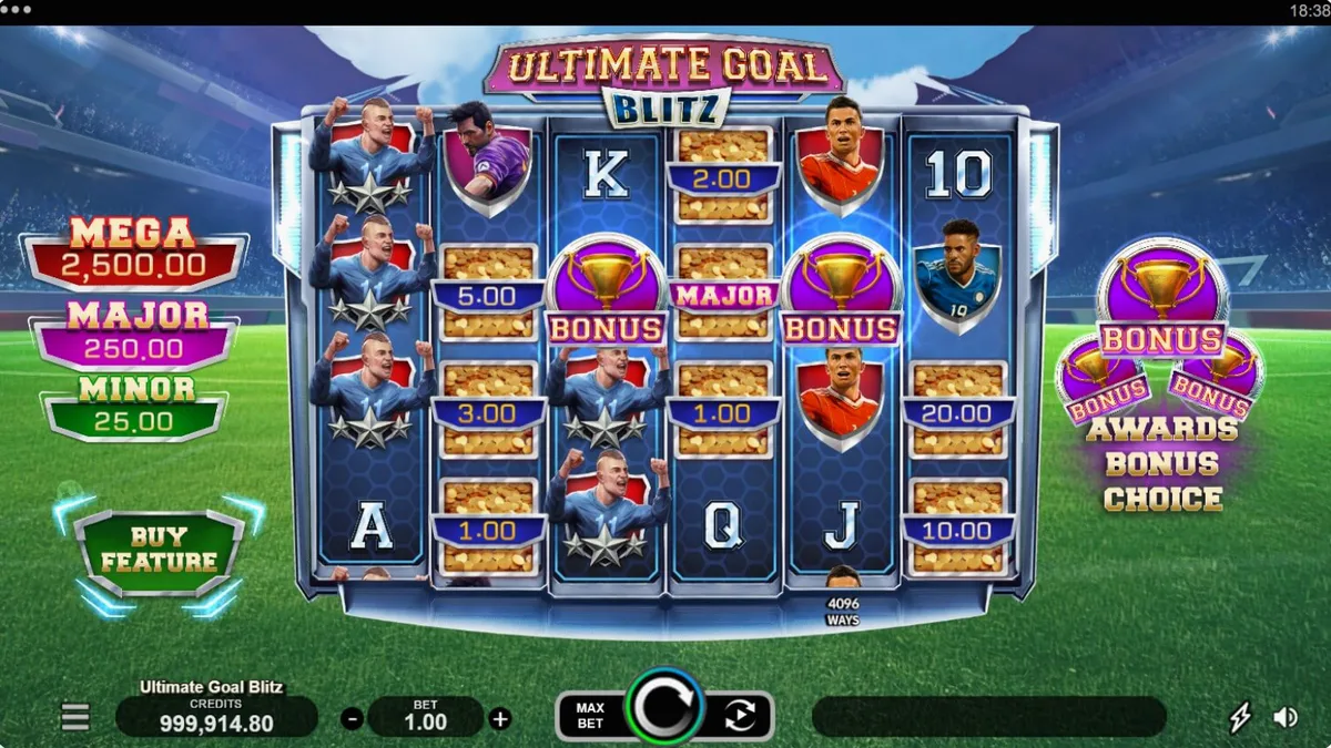 Tampilan layar permainan slot Ultimate Goal Blitz pada perangkat mobile